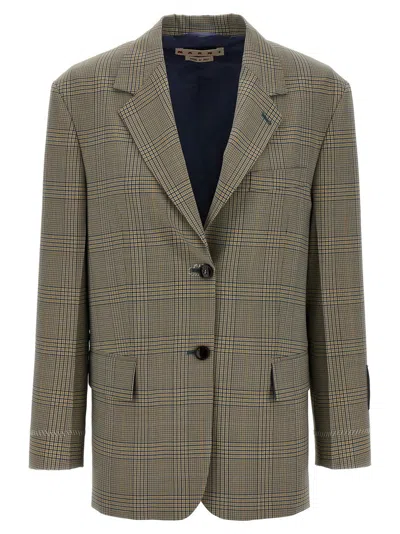 Marni Check Blazer Prince Of Wales In Green