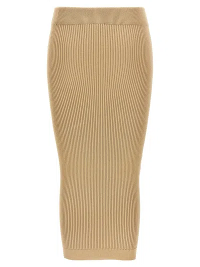 Balmain Ribbed Knit Midi Skirt With Trompe-l'œil Pockets