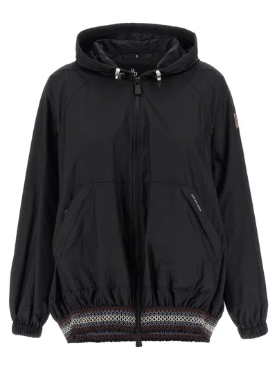 Moncler 'weekend' Hooded Jacket With Elastic Details In Black