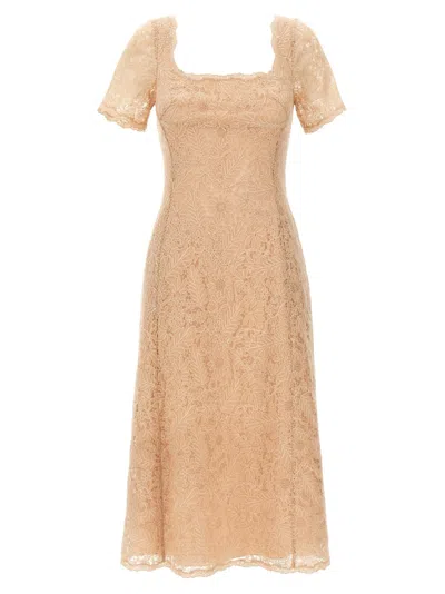 Ermanno Scervino Floral Lace Midi Dress With Square Neckline In Pink