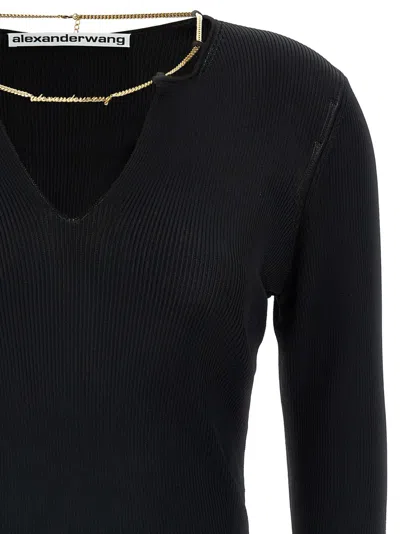 Alexander Wang V-neck Cropped Sweater With Nameplate Chain