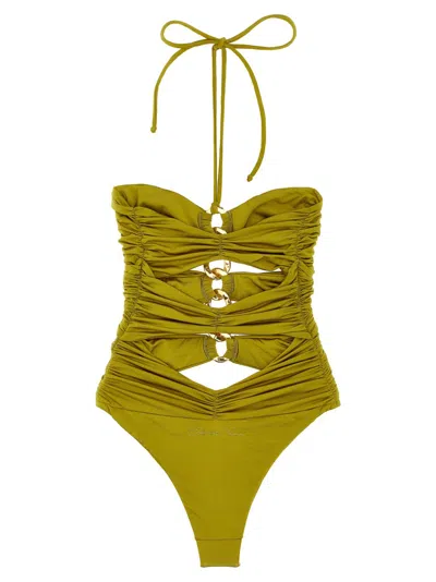 Elisabetta Franchi Chain-accented One-piece Swimsuit With Cut-out Details In Green