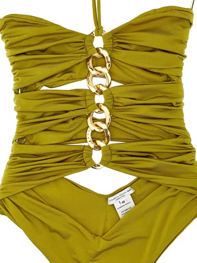 Elisabetta Franchi Chain-accented One-piece Swimsuit With Cut-out Details In Green
