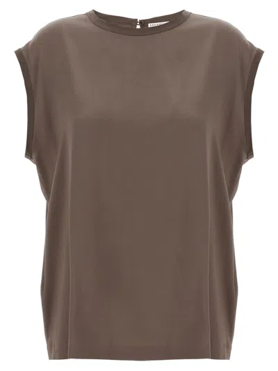 Brunello Cucinelli Silk Crewneck Blouse With Back Button Closure