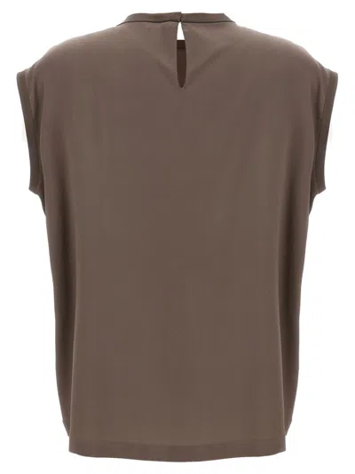 Brunello Cucinelli Silk Crewneck Blouse With Back Button Closure