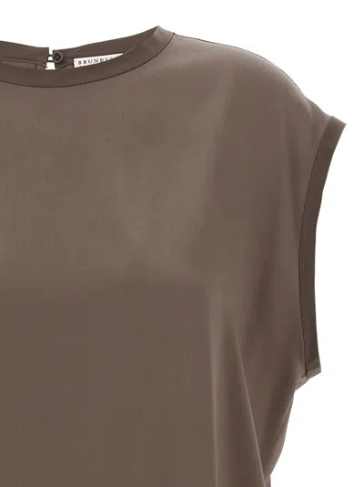 Brunello Cucinelli Silk Crewneck Blouse With Back Button Closure
