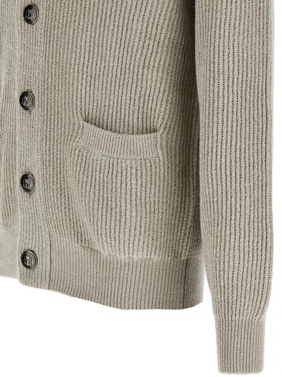 Brunello Cucinelli Ribbed Cotton Shawl Collar Cardigan In Gray