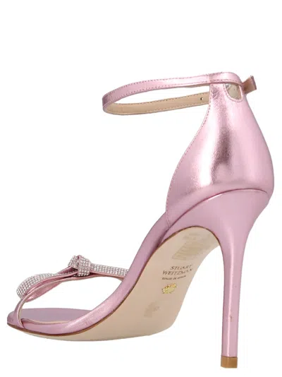 Stuart Weitzman "bow Detail" Metallic Stiletto Sandals In Pink