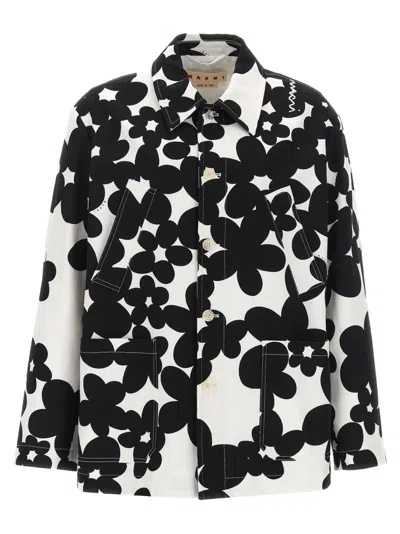 Marni 'floral Bloom' Jacket With Front Pockets In Black
