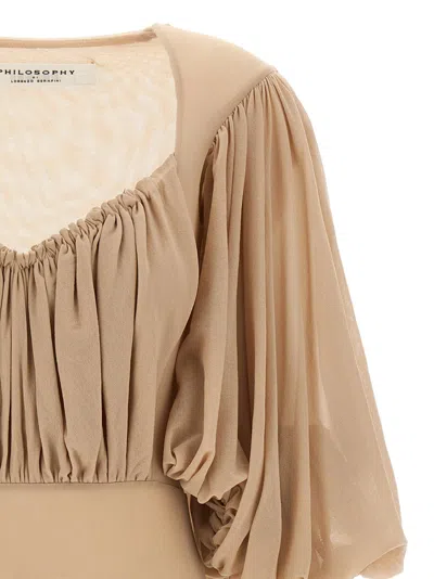 Philosophy Di Lorenzo Serafini Stretch Tulle Bodysuit With Gathered Detailing