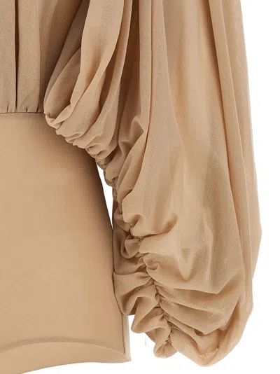 Philosophy Di Lorenzo Serafini Stretch Tulle Bodysuit With Gathered Detailing