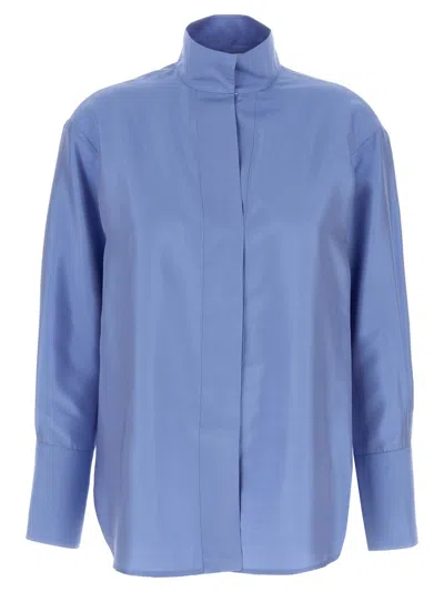 Alberto Biani Clear Blue Shirt With High Collar In Blue