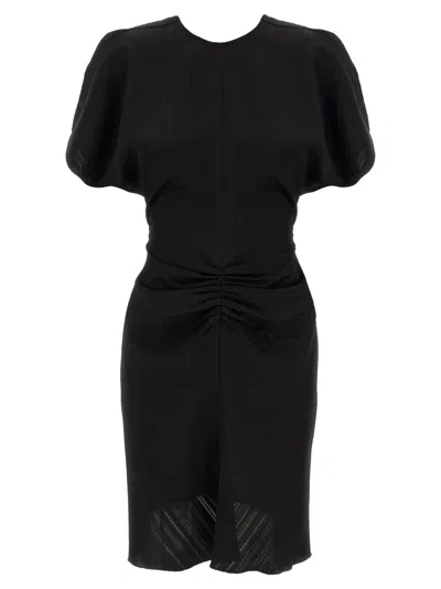 Victoria Beckham Ruched Puff Sleeve Minidress In Black