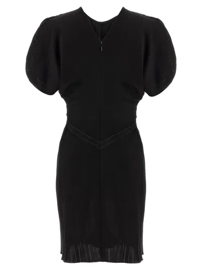 Victoria Beckham Ruched Puff Sleeve Minidress In Black