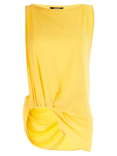 Jacquemus Draped Sleeveless Asymmetric Lightweight Top In Yellow
