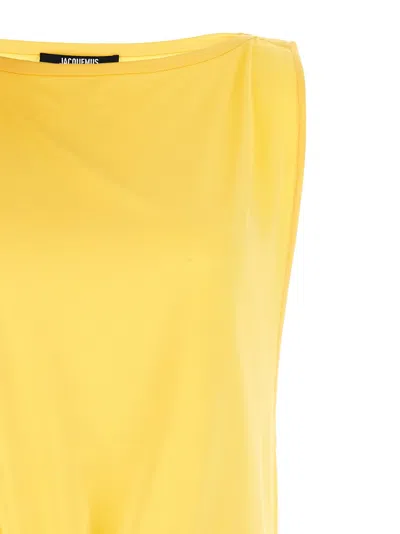 Jacquemus Draped Sleeveless Asymmetric Lightweight Top In Yellow