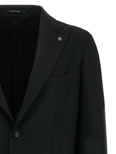 Tagliatore Square Pattern Blazer With Multiple Pockets In Black