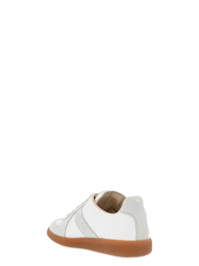 Maison Margiela Women Replica Low-top Leather Sneakers With Suede Inserts In White