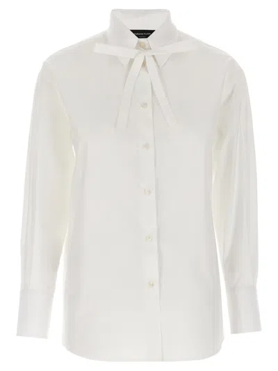 Fabiana Filippi Cotton Poplin Shirt With Knotted Lace Collar In White