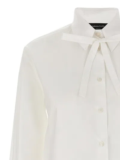 Fabiana Filippi Cotton Poplin Shirt With Knotted Lace Collar In White