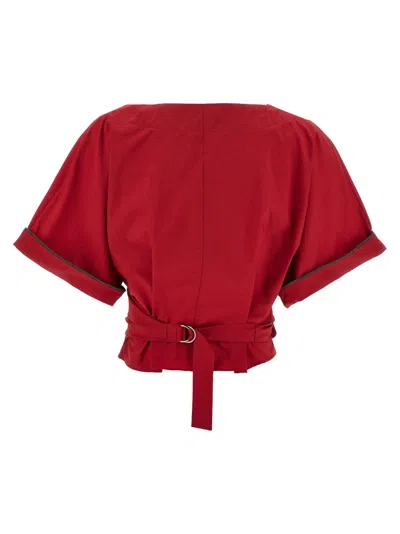 Brunello Cucinelli Crossed V-neck Shirt With Adjustable Side Buckle In Red