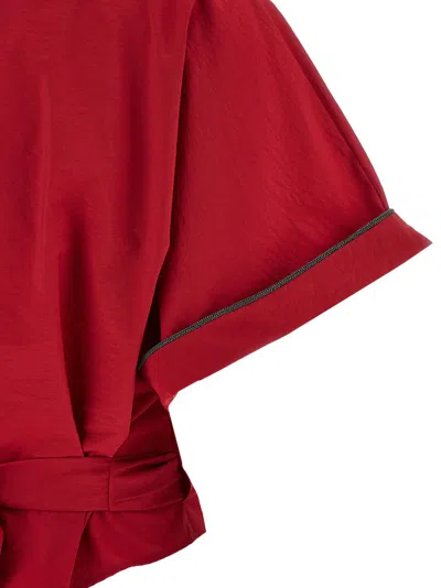 Brunello Cucinelli Crossed V-neck Shirt With Adjustable Side Buckle In Red