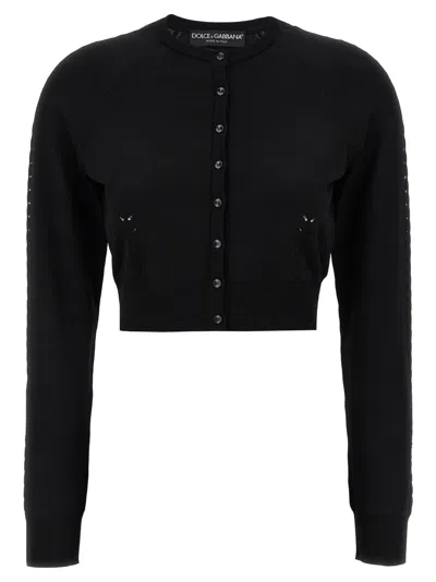 Dolce & Gabbana Crew Neck Cropped Length Cardigan In Black