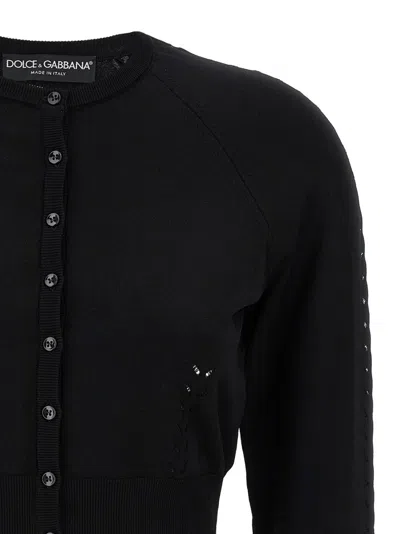 Dolce & Gabbana Crew Neck Cropped Length Cardigan In Black