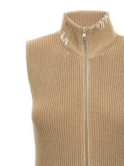 Mm6 Maison Margiela Mm6 By Maison Margiela Destroyed Cotton Knit Vest With High Neck In Brown