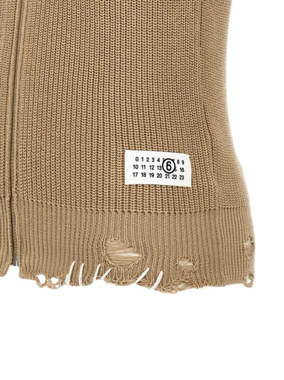 Mm6 Maison Margiela Mm6 By Maison Margiela Destroyed Cotton Knit Vest With High Neck In Brown