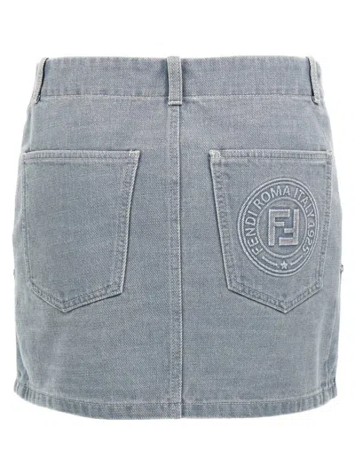 Fendi Denim Mini Skirt In Gray