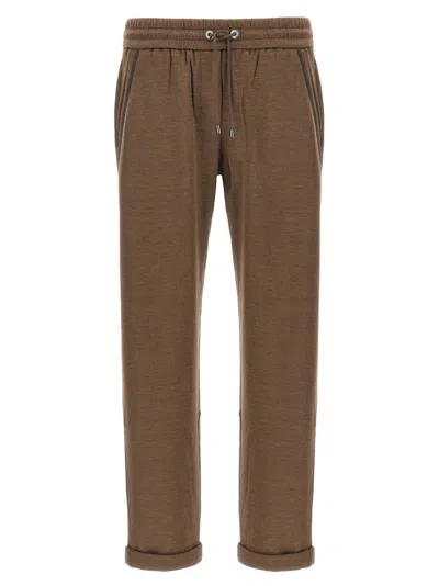 Brunello Cucinelli Cotton-silk Blend Joggers With Side Monile Detail