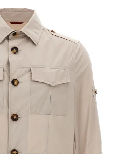 Brunello Cucinelli Saharan Jacket With Classic Shirt Collar In Neutral