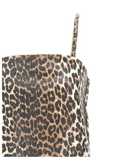 Ganni Leopard Print Denim Mini Dress In Animal Print