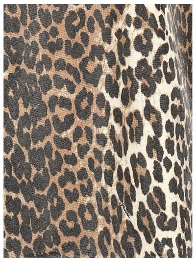 Ganni Leopard Print Denim Mini Dress In Animal Print