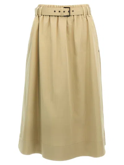 Brunello Cucinelli Cotton Midi Skirt With Elastic Waistband In Neutral