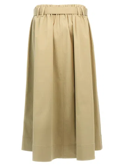 Brunello Cucinelli Cotton Midi Skirt With Elastic Waistband In Neutral