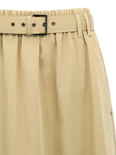 Brunello Cucinelli Cotton Midi Skirt With Elastic Waistband In Neutral