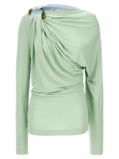 Victoria Beckham Draped Top With Asymmetric Detail And Long Sleeves In Green
