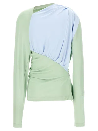 Victoria Beckham Draped Top With Asymmetric Detail And Long Sleeves In Green