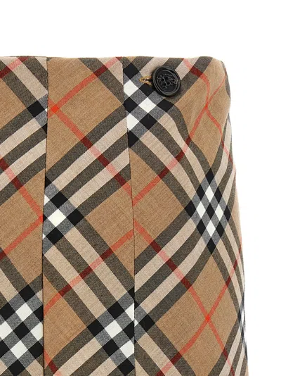 Burberry Womens Nut Ip Check Check-print Fringed Woven Mini Skirt