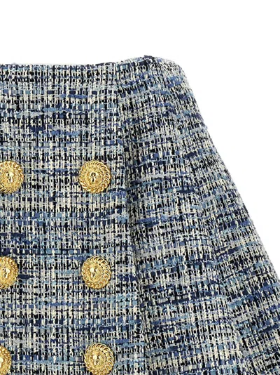 Balmain Space-dyed Cotton-blend Miniskirt In Blue