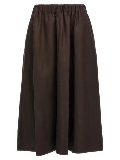Brunello Cucinelli Flowing Linen Full Skirt With Elastic Waistband In Brown
