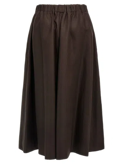 Brunello Cucinelli Flowing Linen Full Skirt With Elastic Waistband In Brown