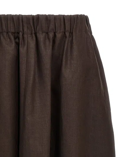 Brunello Cucinelli Flowing Linen Full Skirt With Elastic Waistband In Brown