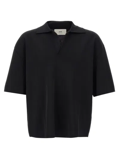 Ami Alexandre Mattiussi Ami V-neck Polo Shirt With Oversized Fit In Black