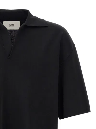 Ami Alexandre Mattiussi Ami V-neck Polo Shirt With Oversized Fit In Black
