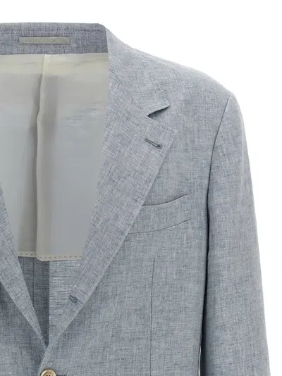 Brunello Cucinelli Deconstructed Single-breasted Washed Linen Blazer In Blue