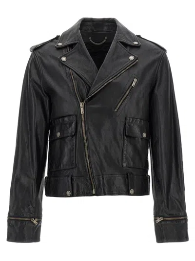 Golden Goose Leather Jacket With Zip Fastening And Pockets In Black