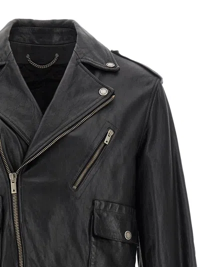 Golden Goose Leather Jacket With Zip Fastening And Pockets In Black